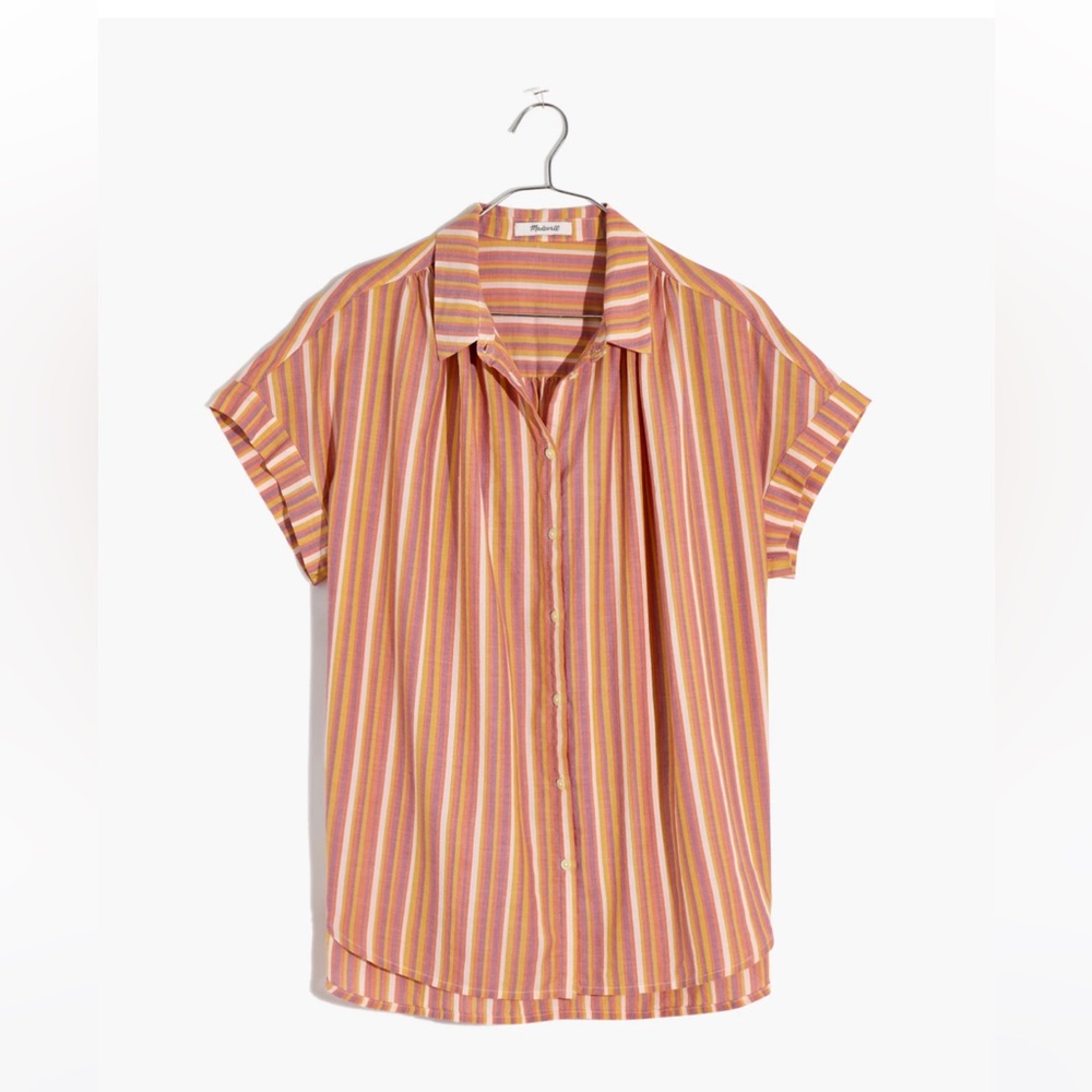 Madewell Cotton Central Shirt in Rainbow Stripe Sierra Stripe Sweet Dahlia - Picture 4 of 9